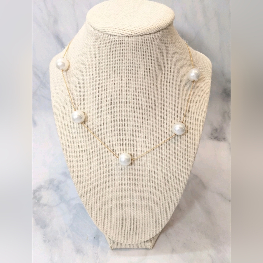 Short Pearl Station Gold Tone Necklace - a New Day NWT